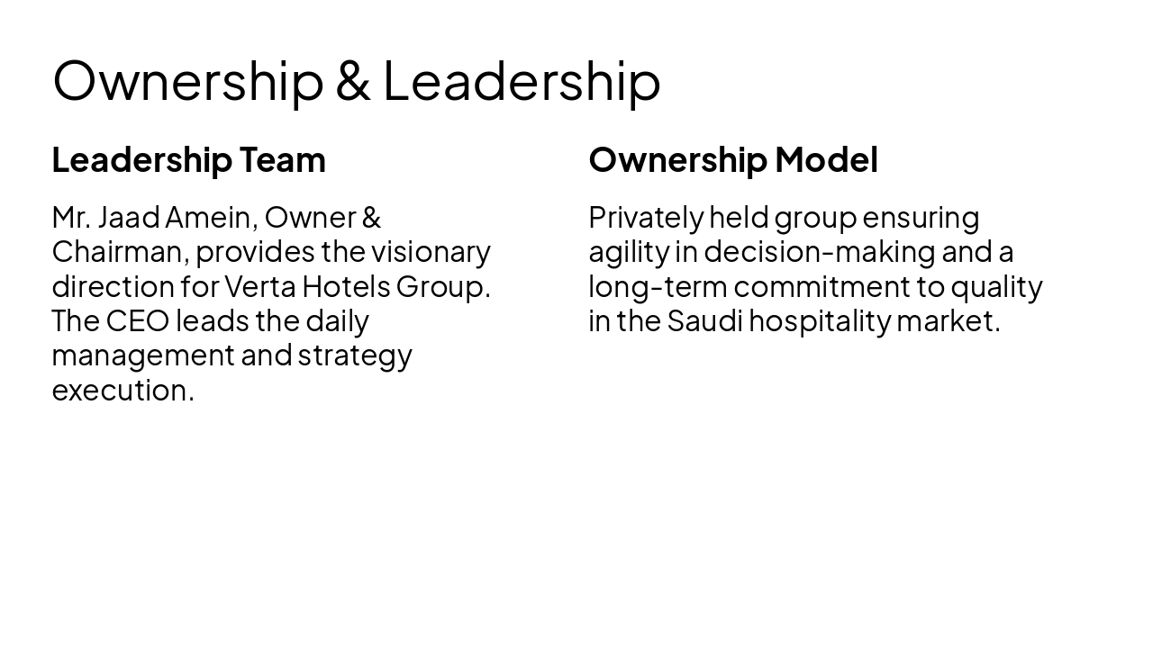 Slide 3 - Ownership & Leadership