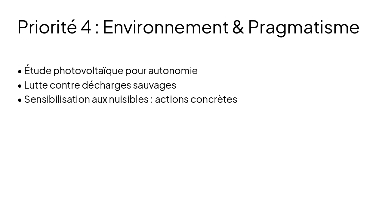 Slide 9 - Priorité 4 : Environnement & Pragmatisme