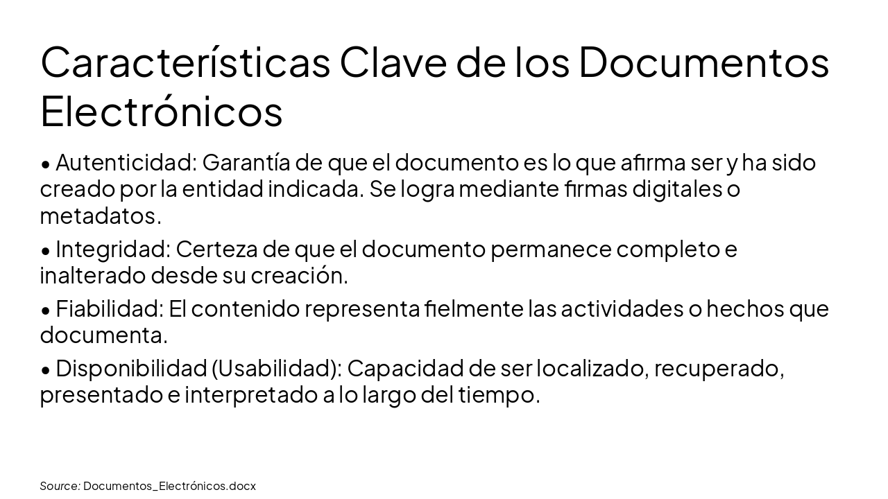 Slide 8 - Características Clave de los Documentos Electrónicos