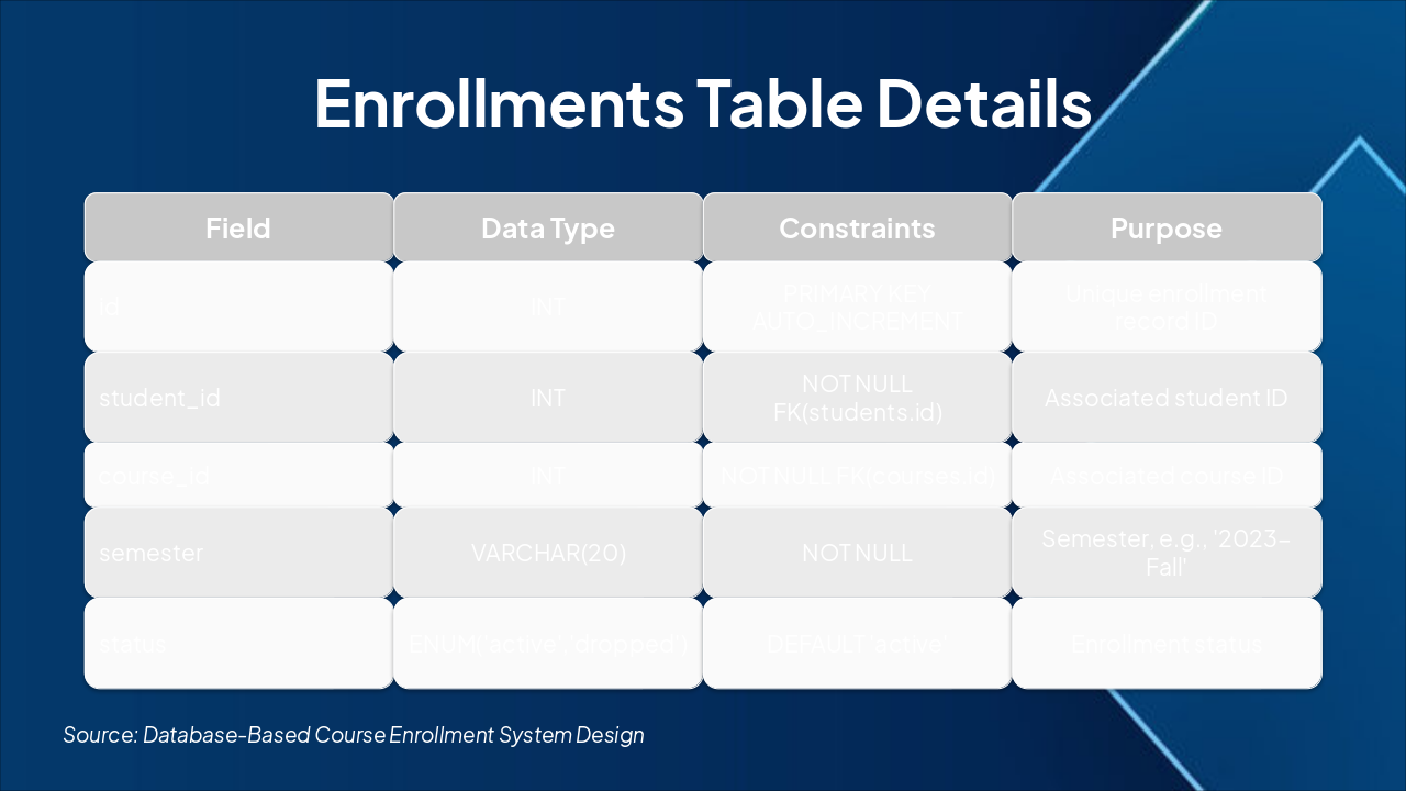 Slide 9 - Enrollments Table Details