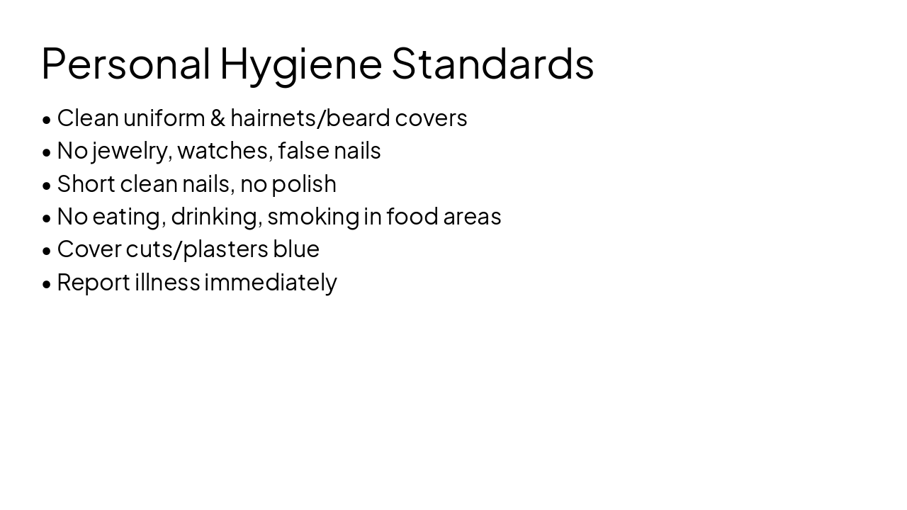 Slide 12 - Personal Hygiene Standards