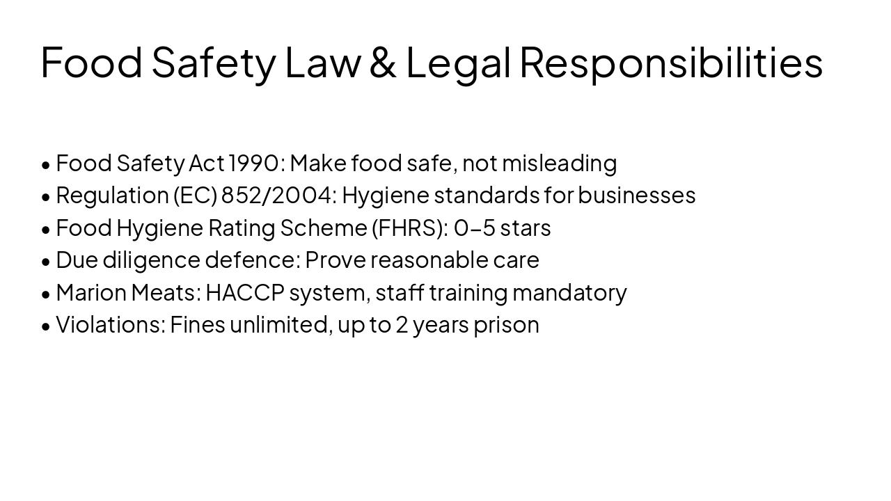 Slide 7 - Food Safety Law & Legal Responsibilities