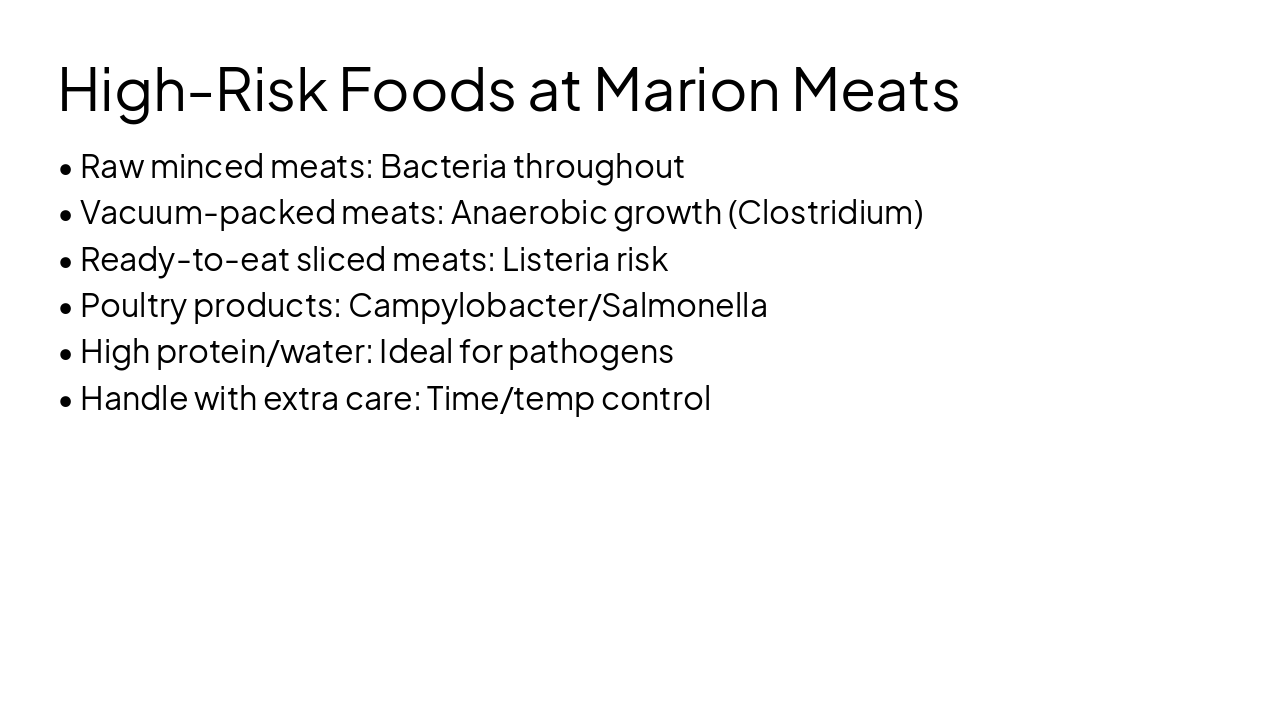 Slide 10 - High-Risk Foods at Marion Meats