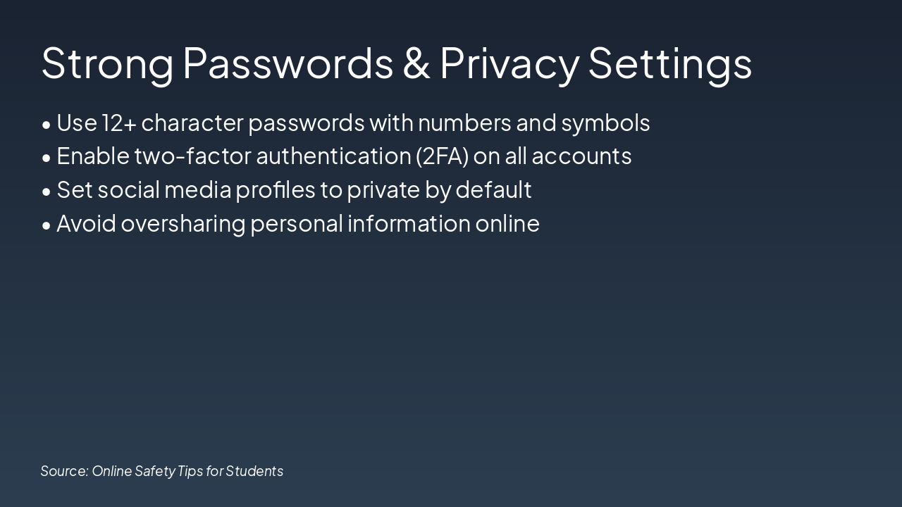 Slide 4 - Strong Passwords & Privacy Settings