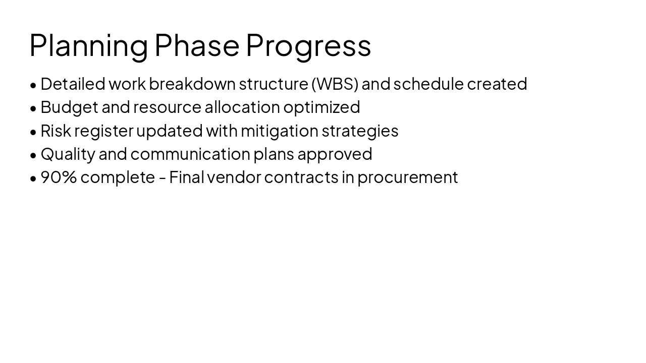 Slide 9 - Planning Phase Progress