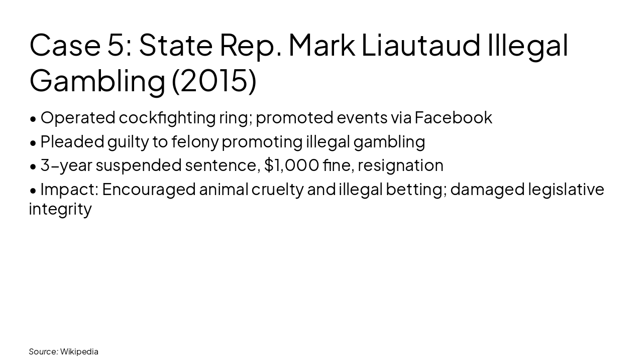 Slide 7 - Case 5: State Rep. Mark Liautaud Illegal Gambling (2015)