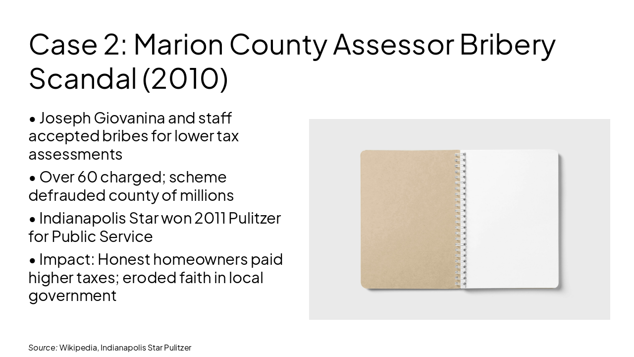 Slide 4 - Case 2: Marion County Assessor Bribery Scandal (2010)