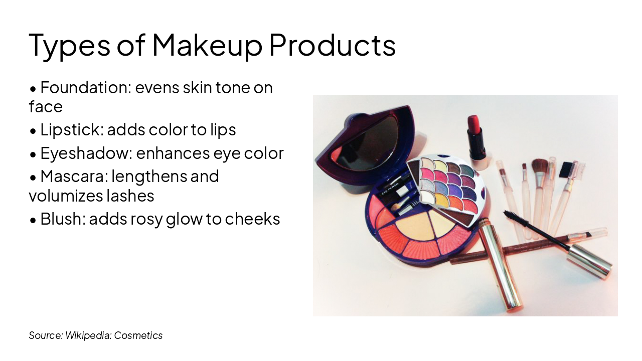 Slide 4 - Types of Makeup Products