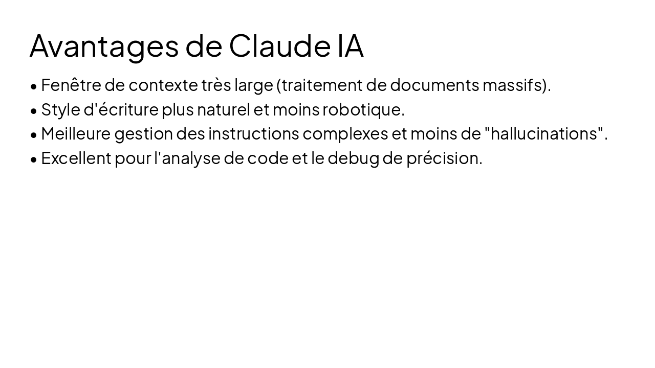 Slide 9 - Avantages de Claude IA