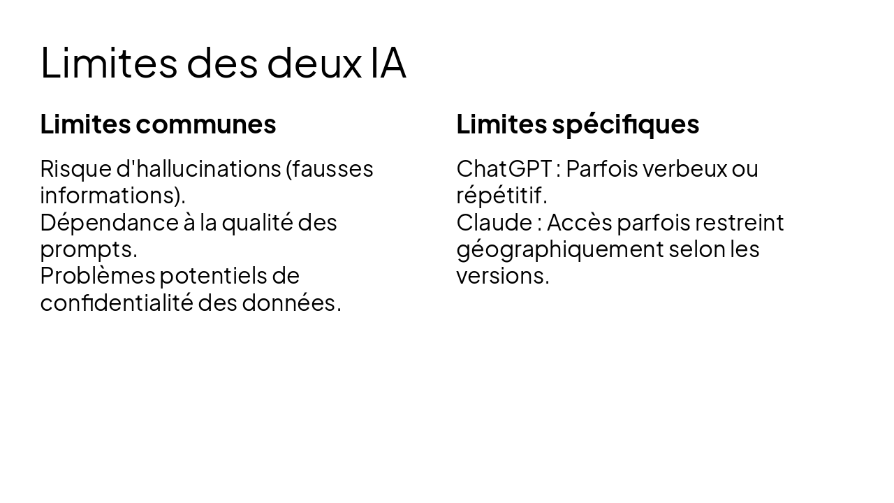 Slide 10 - Limites des deux IA