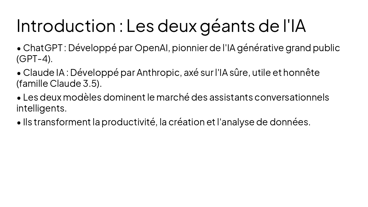 Slide 2 - Introduction : Les deux géants de l'IA