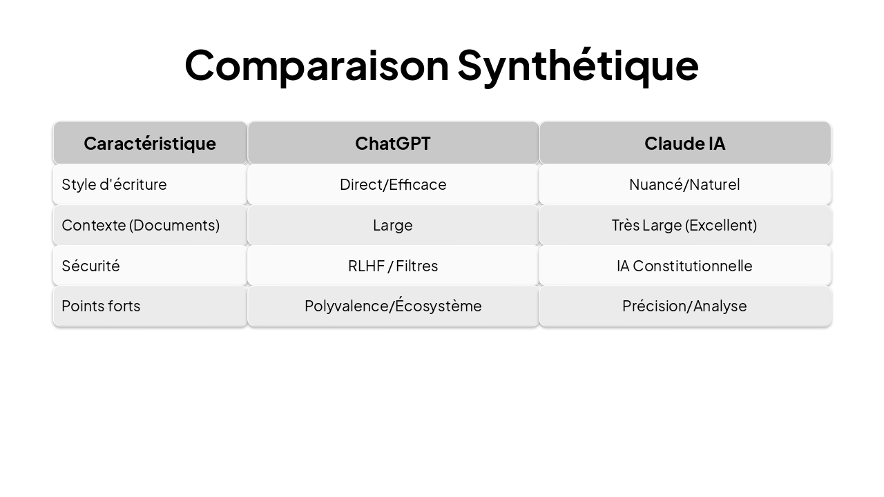 Slide 11 - Comparaison Synthétique