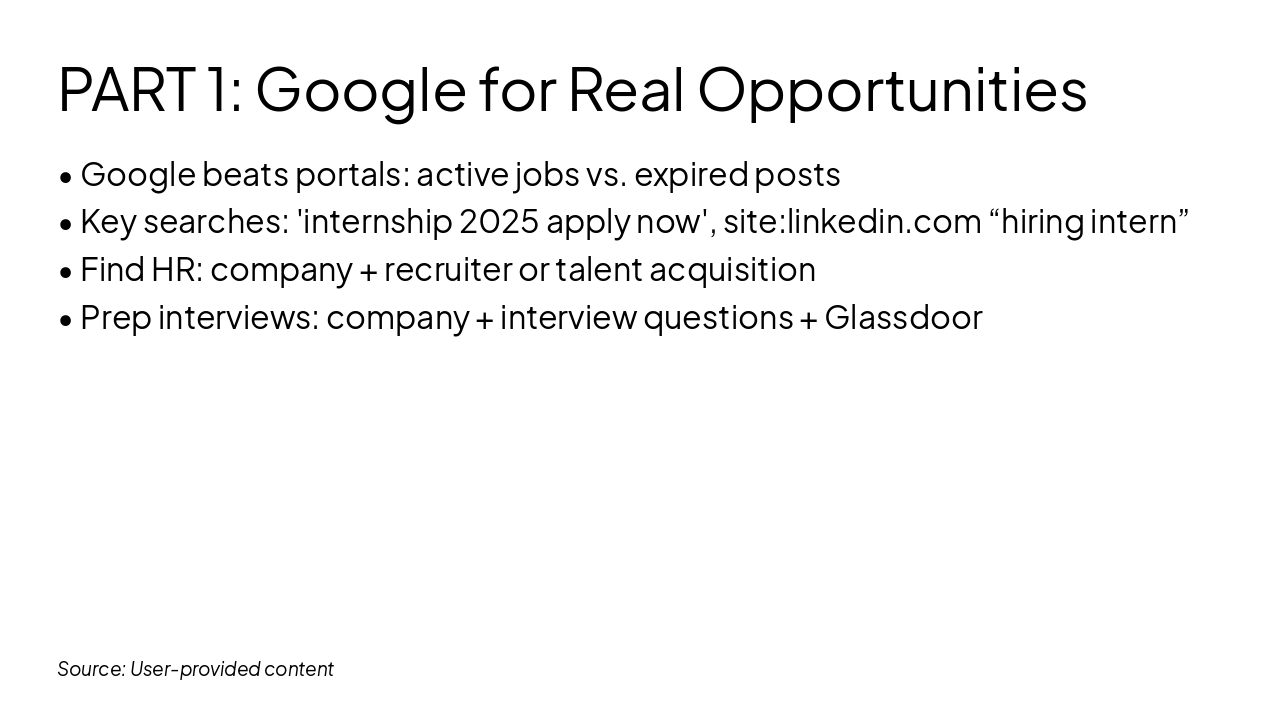 Slide 2 - PART 1: Google for Real Opportunities
