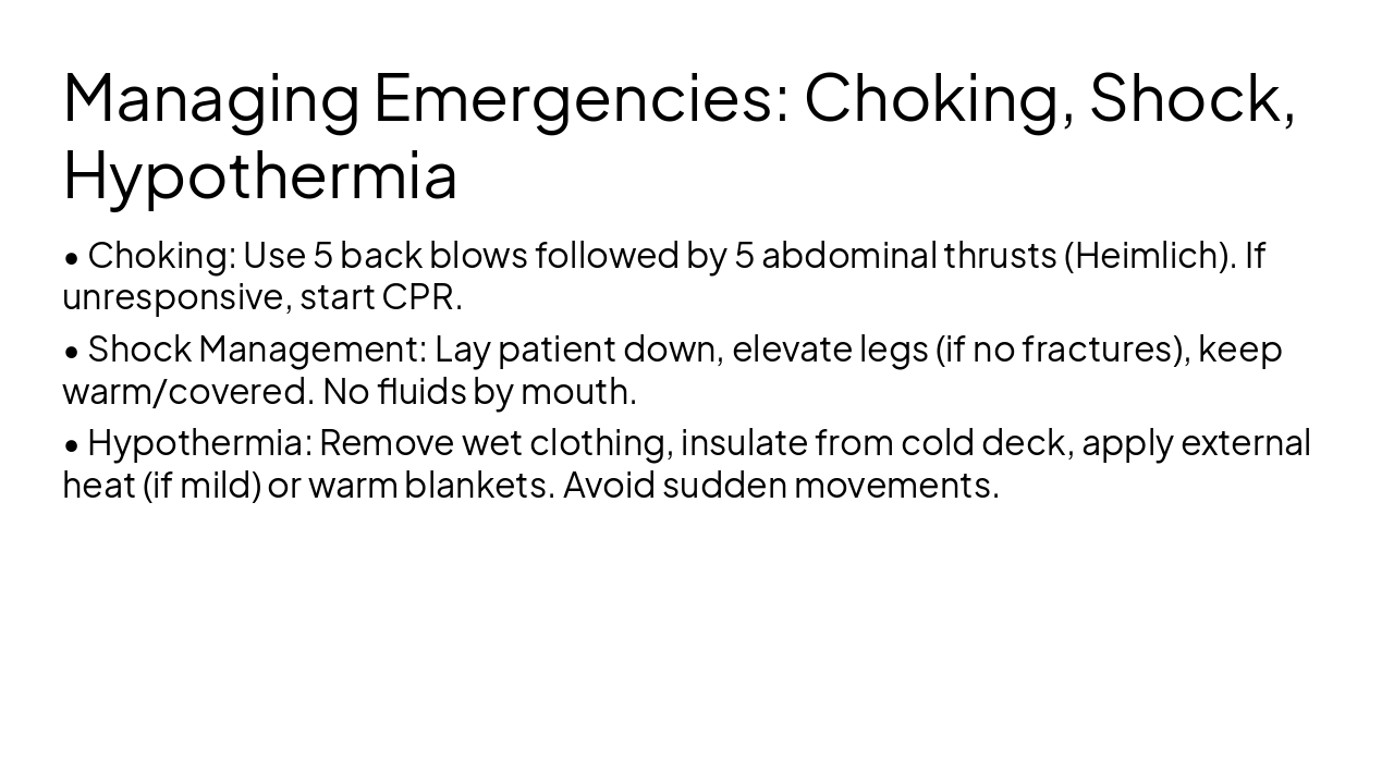 Slide 13 - Managing Emergencies: Choking, Shock, Hypothermia
