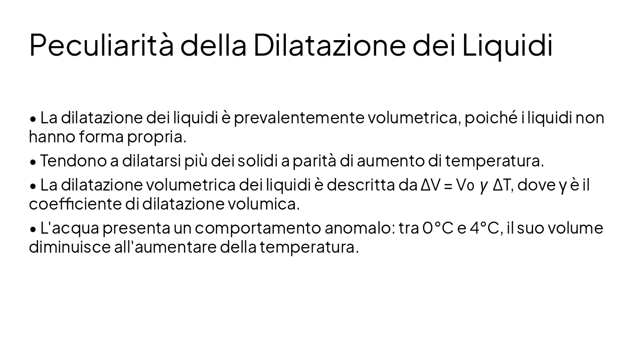 Slide 19 - Peculiarità della Dilatazione dei Liquidi