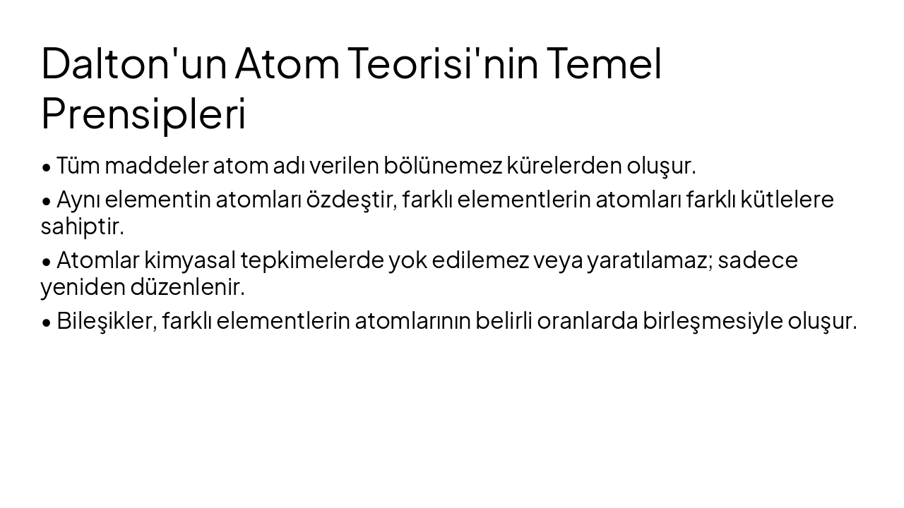 Slide 5 - Dalton'un Atom Teorisi'nin Temel Prensipleri