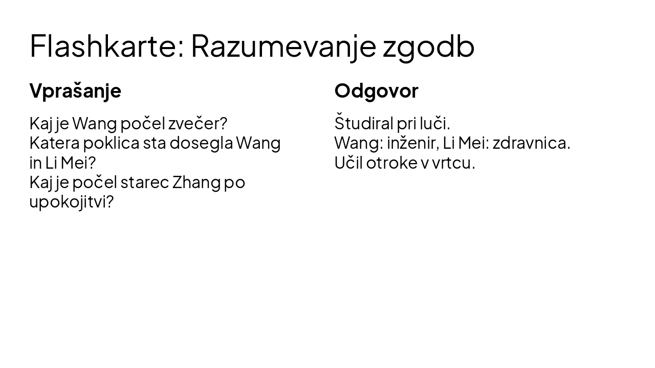 Slide 13 - Flashkarte: Razumevanje zgodb