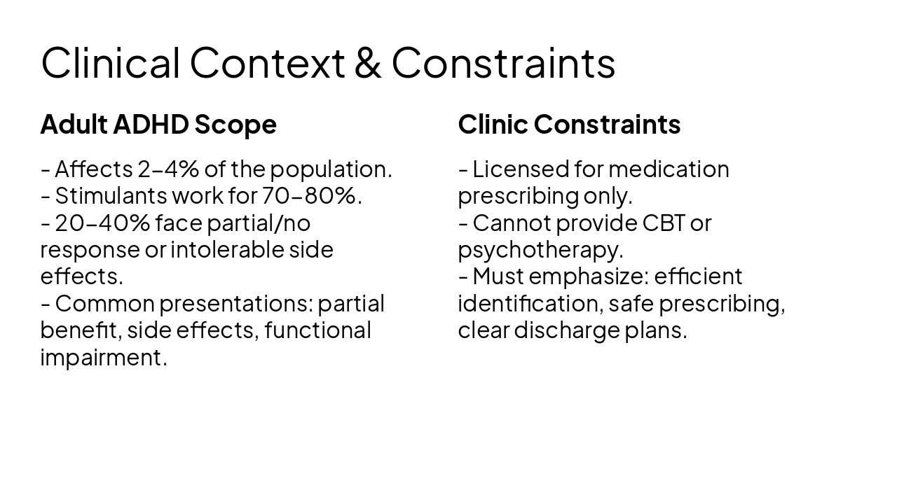 Slide 4 - Clinical Context & Constraints