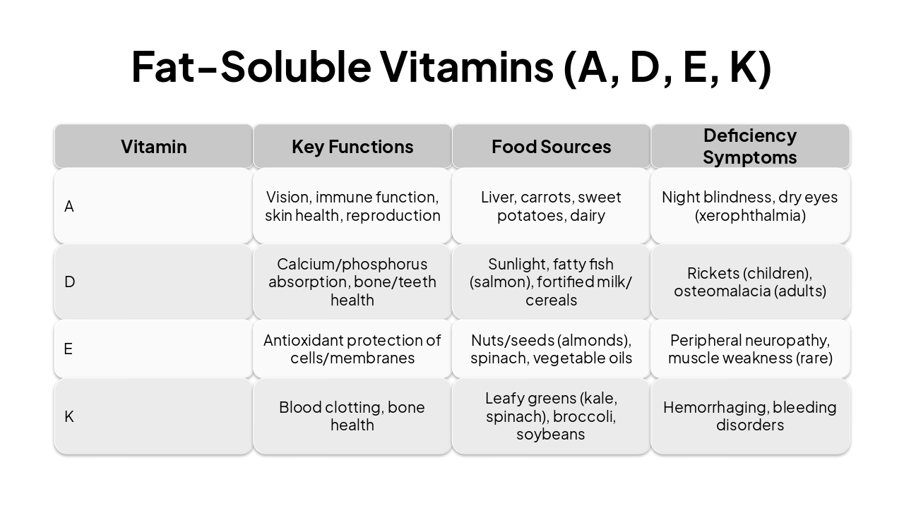 Slide 5 - Fat-Soluble Vitamins (A, D, E, K)