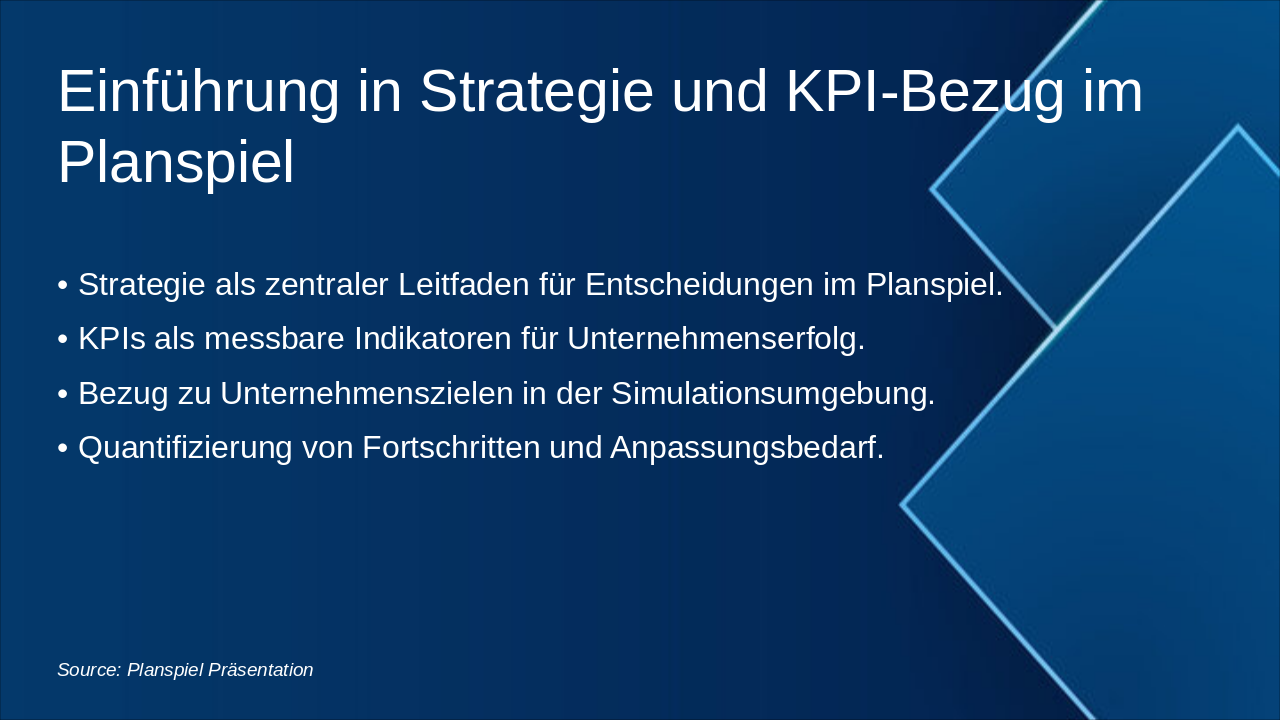 Slide 2 - Einführung in Strategie und KPI-Bezug im Planspiel