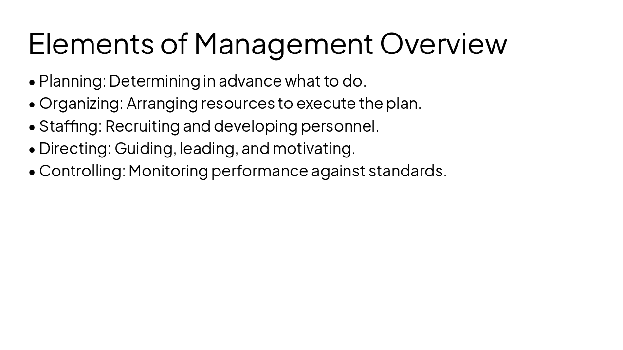 Slide 10 - Elements of Management Overview