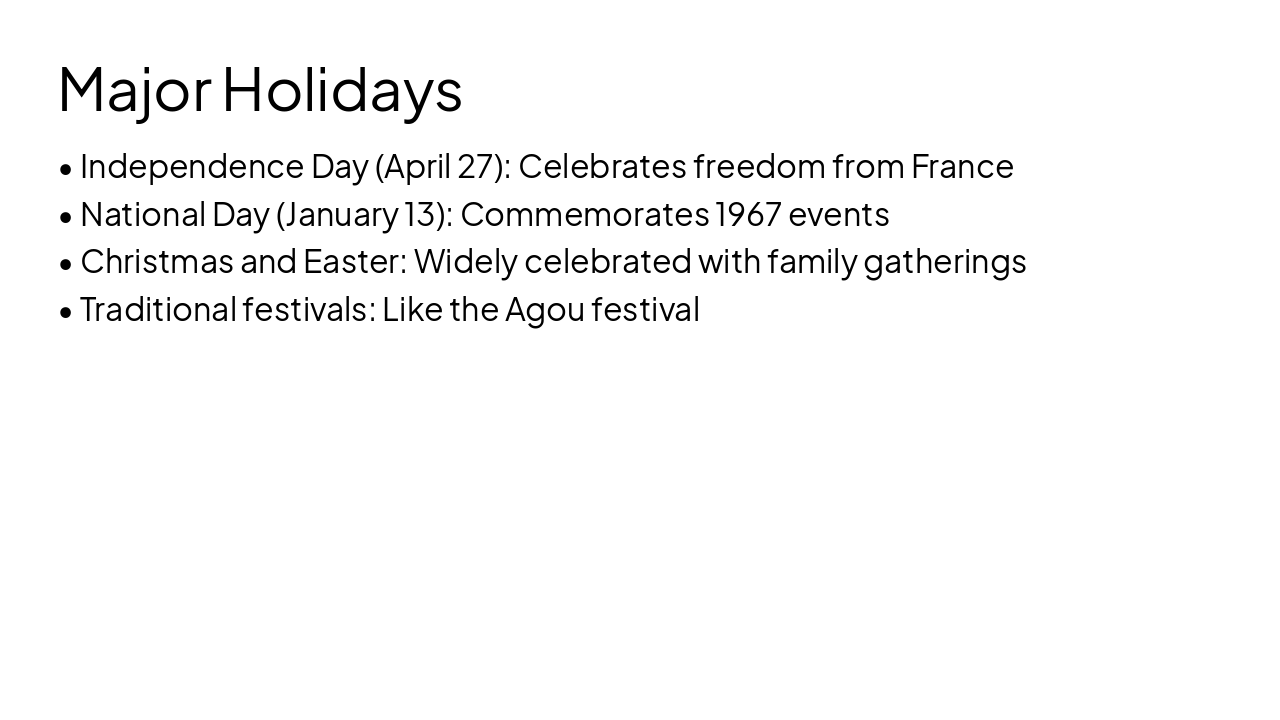 Slide 14 - Major Holidays