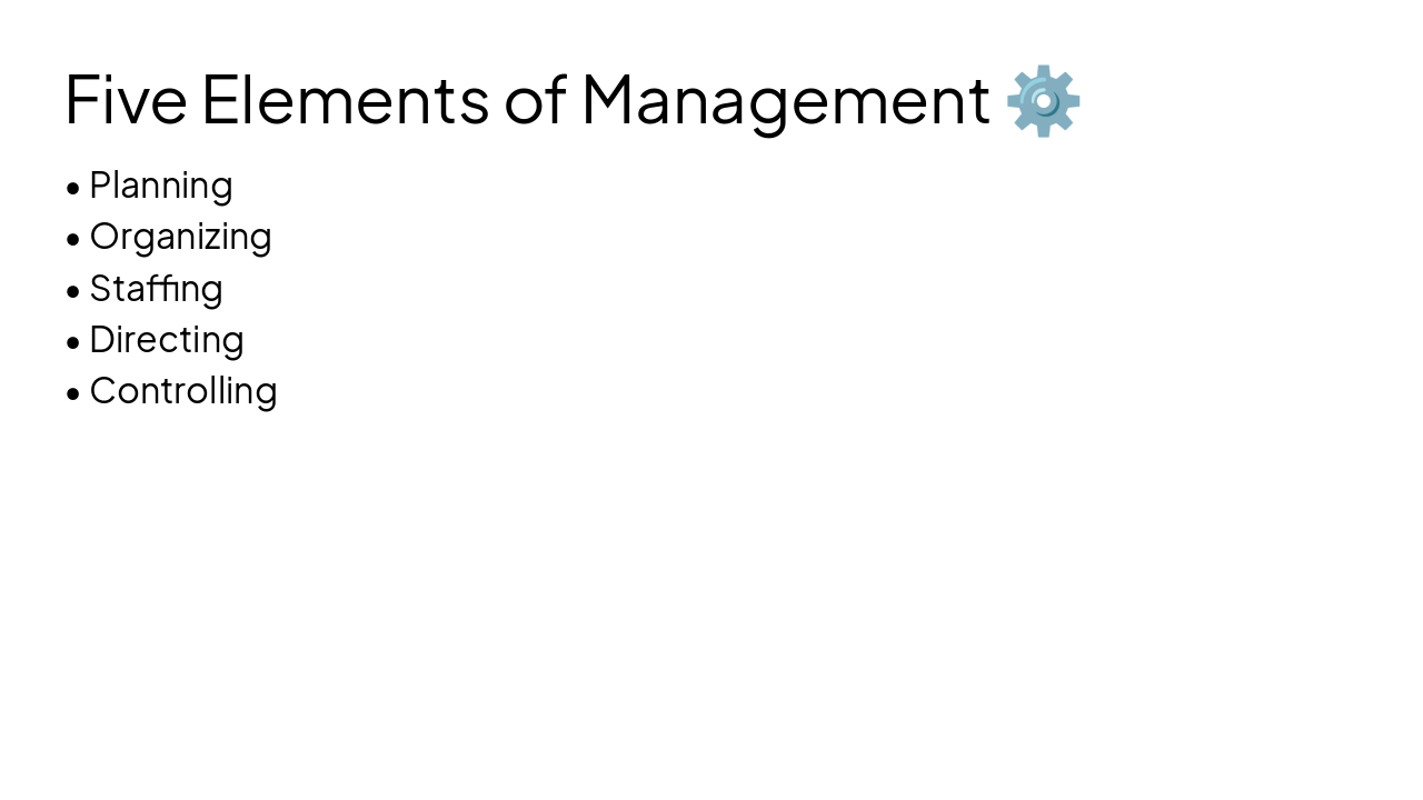 Slide 10 - Five Elements of Management βοΈ