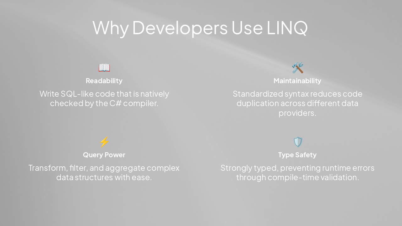 Slide 5 - Why Developers Use LINQ