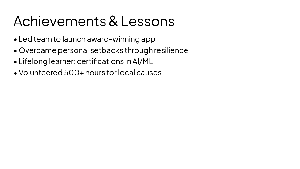 Slide 11 - Achievements & Lessons