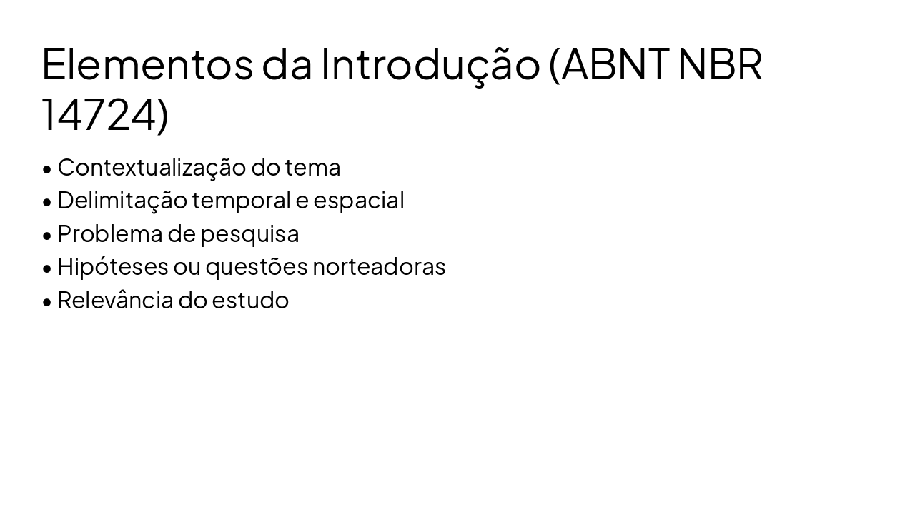 Slide 4 - Elementos da Introdução (ABNT NBR 14724)