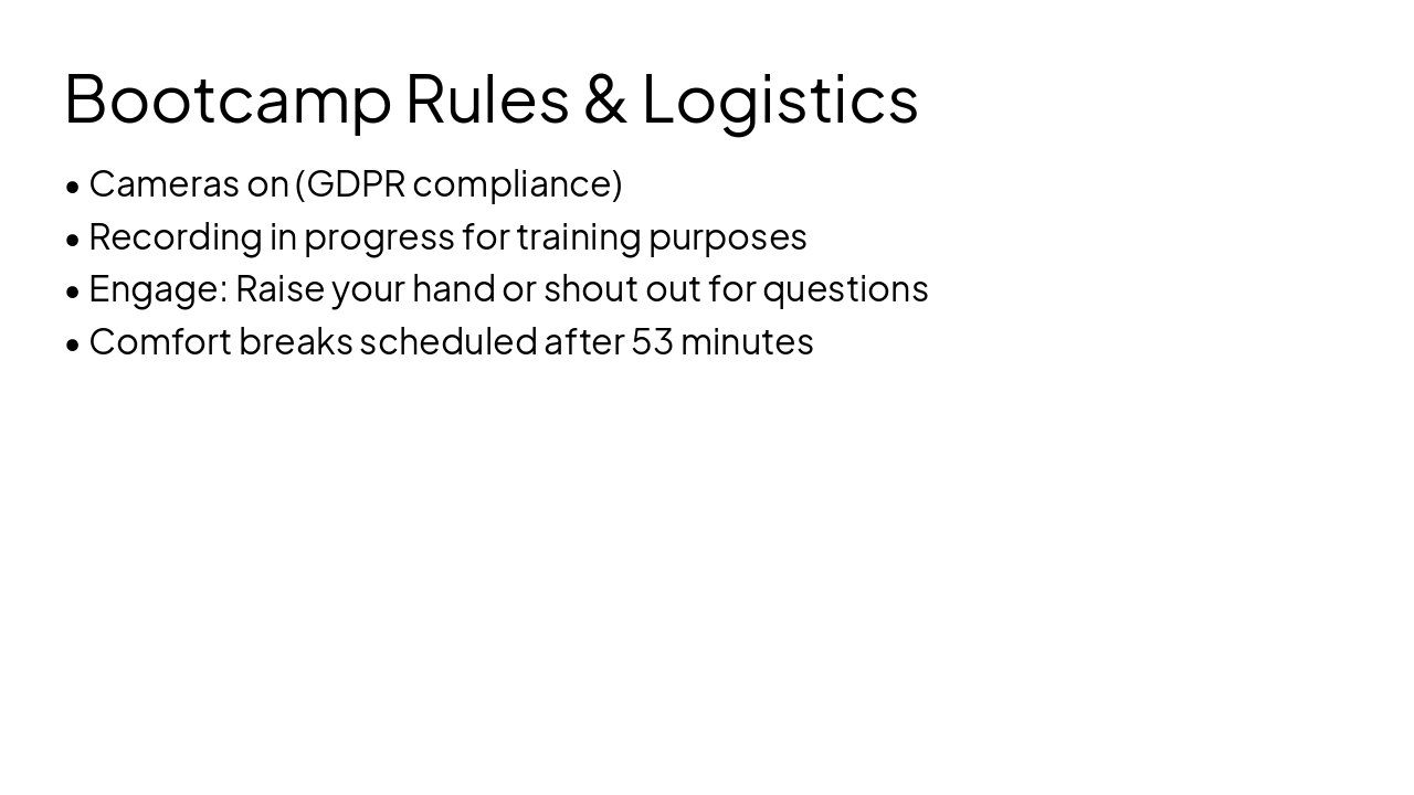 Slide 4 - Bootcamp Rules & Logistics
