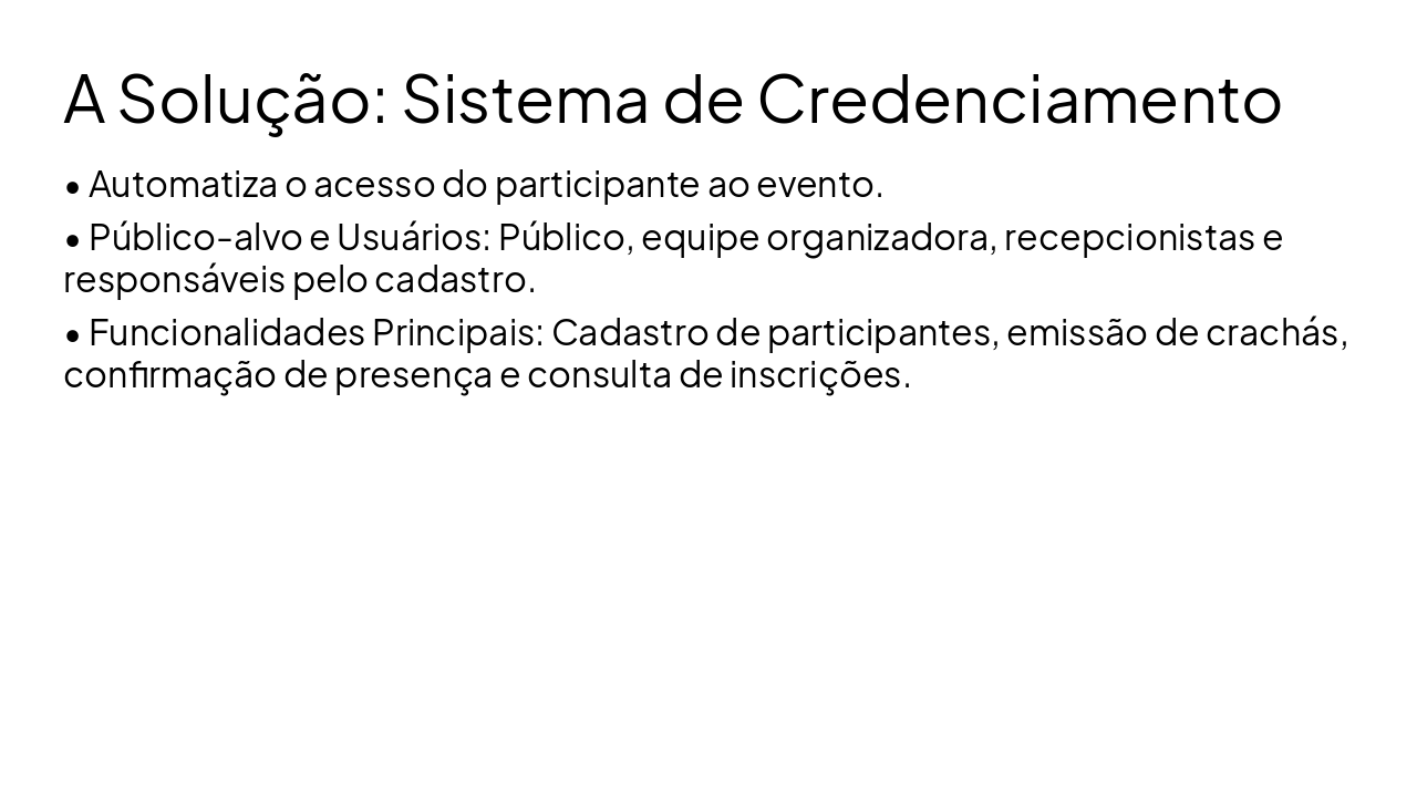Slide 4 - A Solução: Sistema de Credenciamento