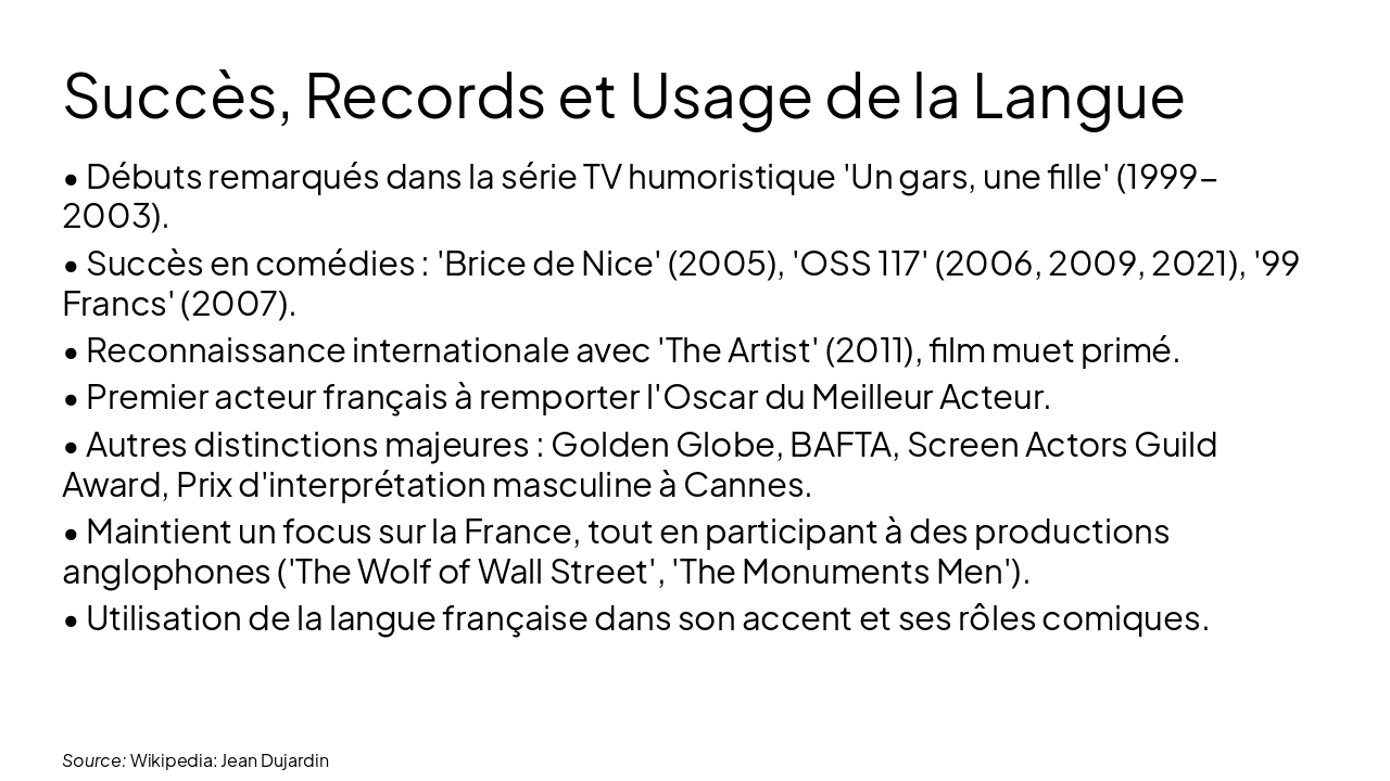 Slide 5 - Succès, Records et Usage de la Langue