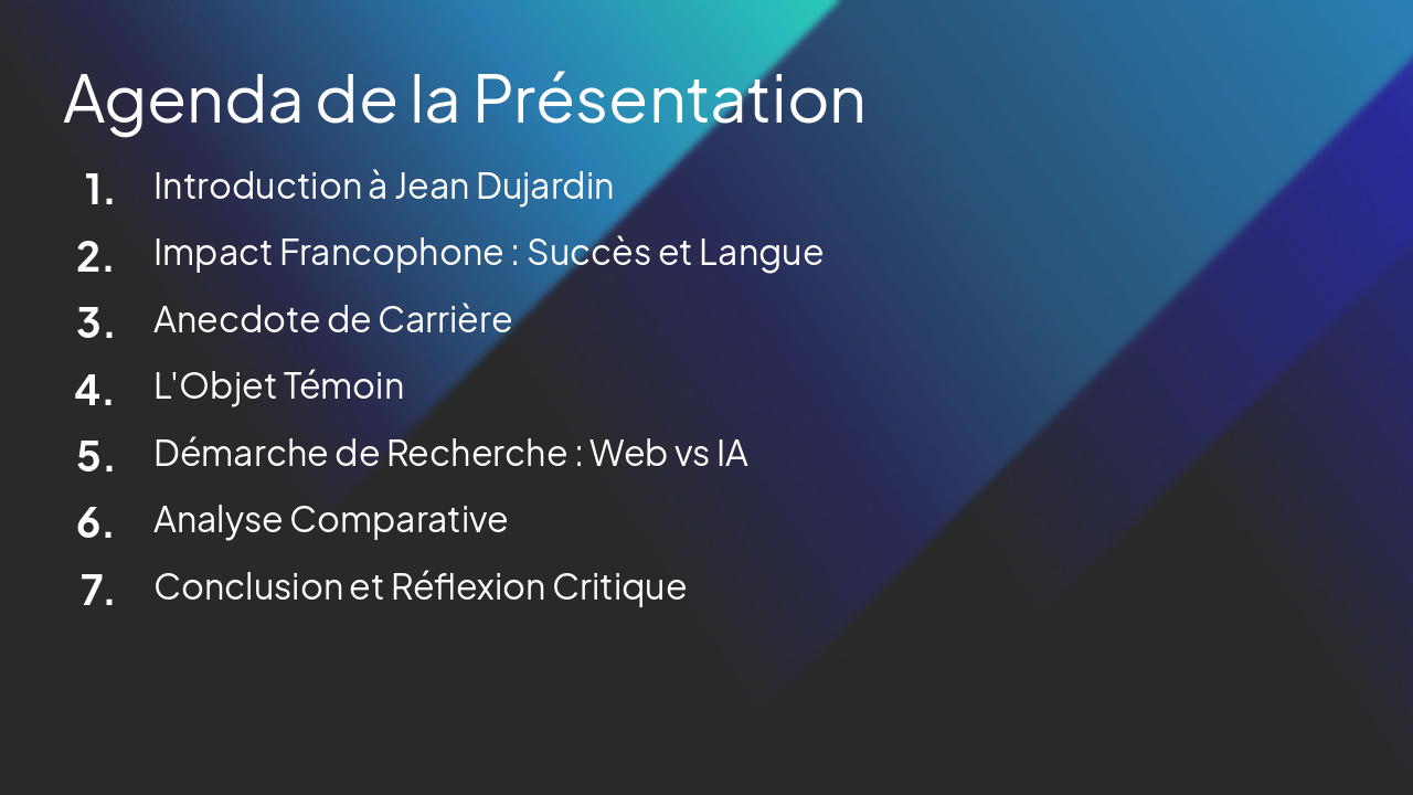Slide 2 - Agenda de la Présentation