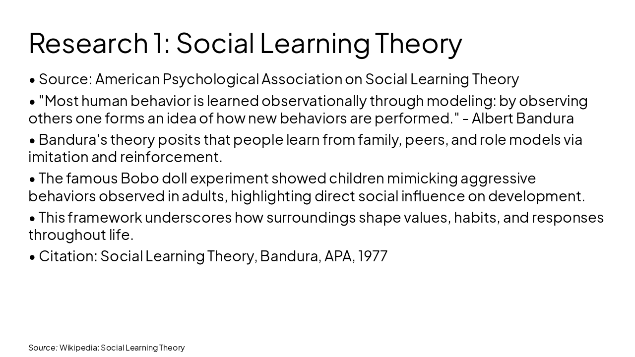 Slide 3 - Research 1: Social Learning Theory