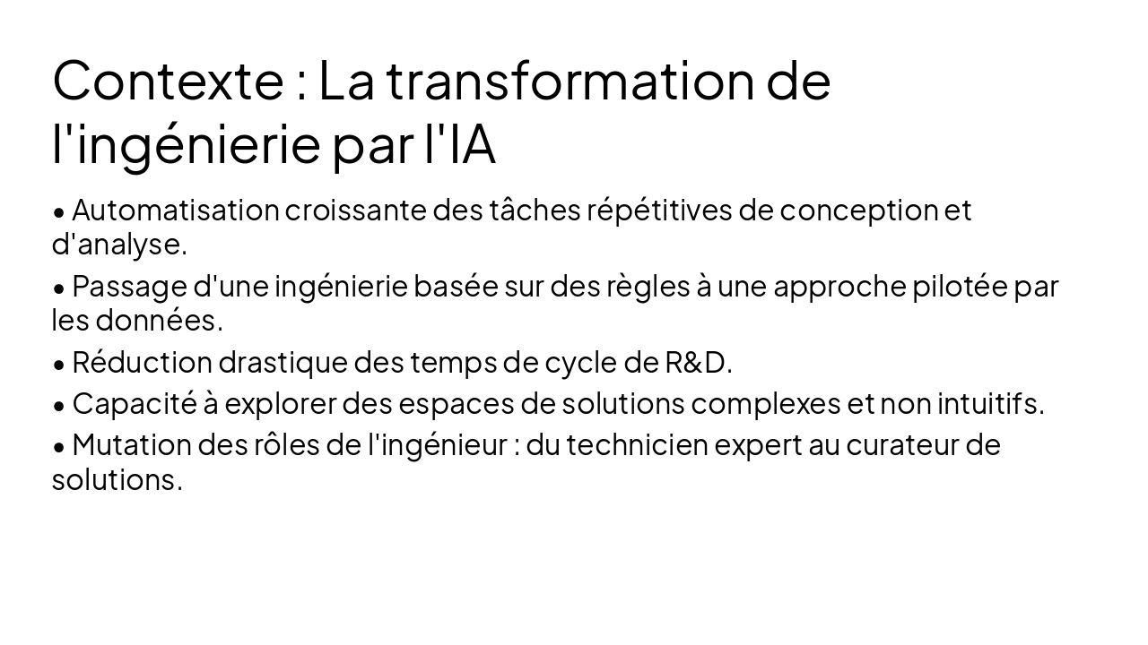 Slide 2 - Contexte : La transformation de l'ingénierie par l'IA
