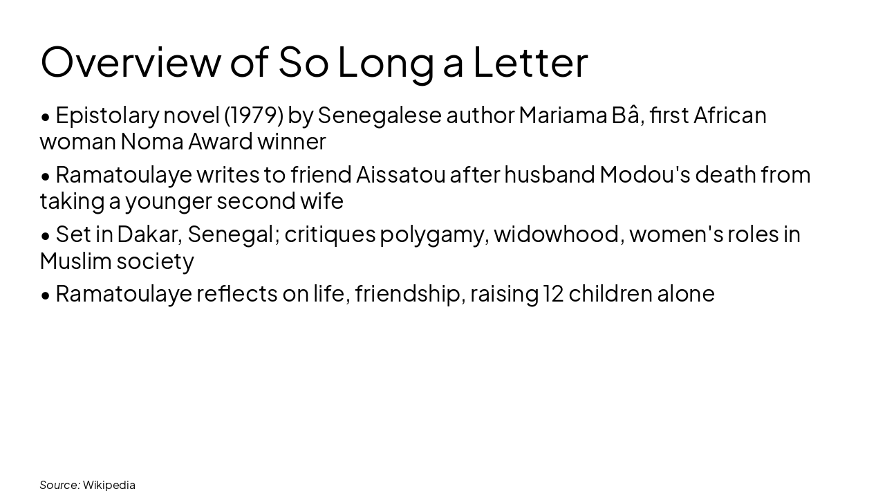 Slide 3 - Overview of So Long a Letter
