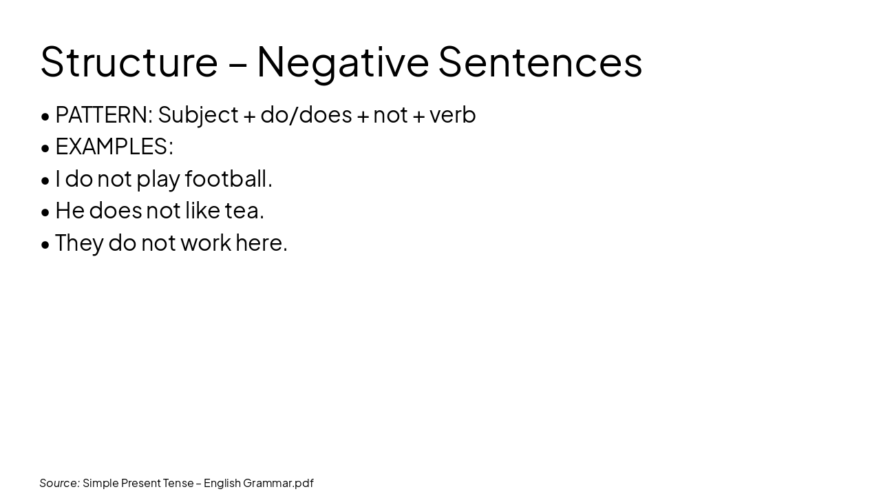 Slide 5 - Structure – Negative Sentences