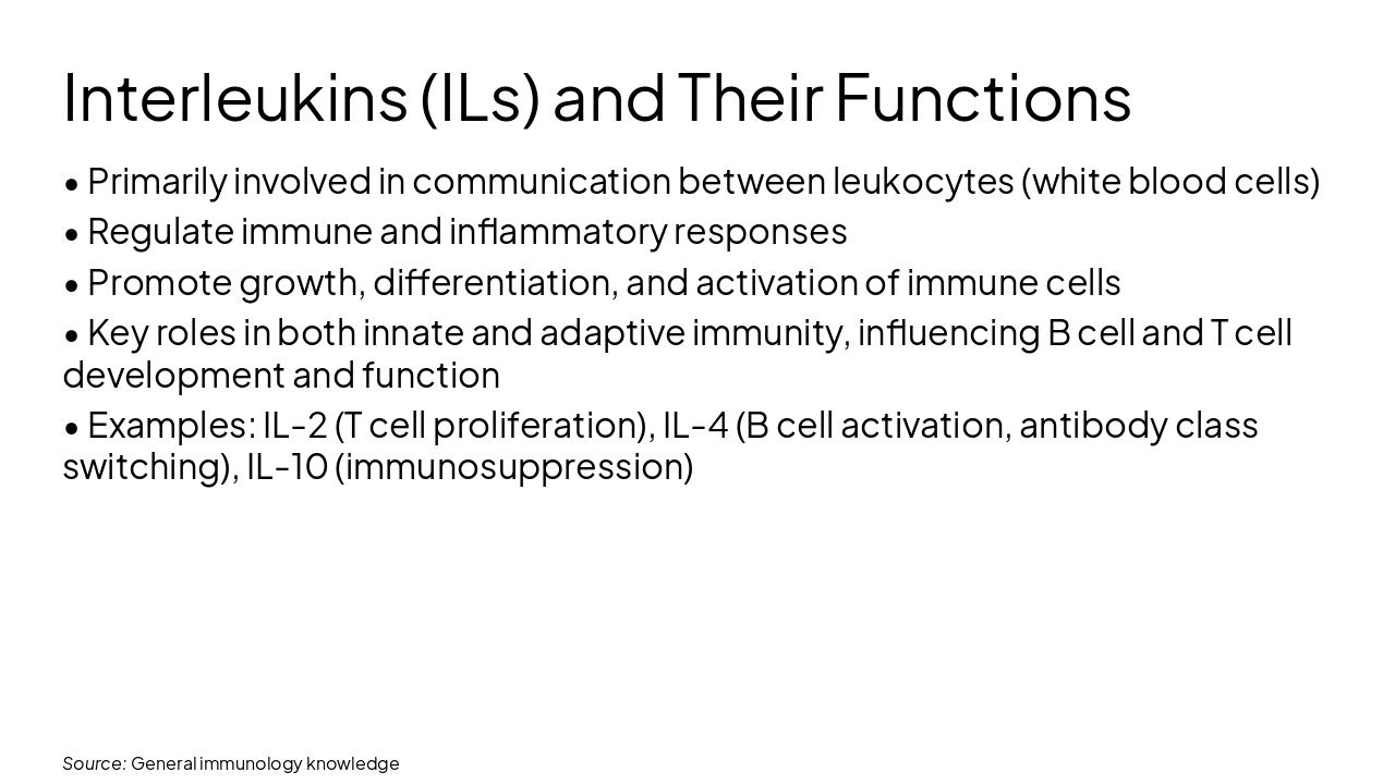 Slide 5 - Interleukins (ILs) and Their Functions