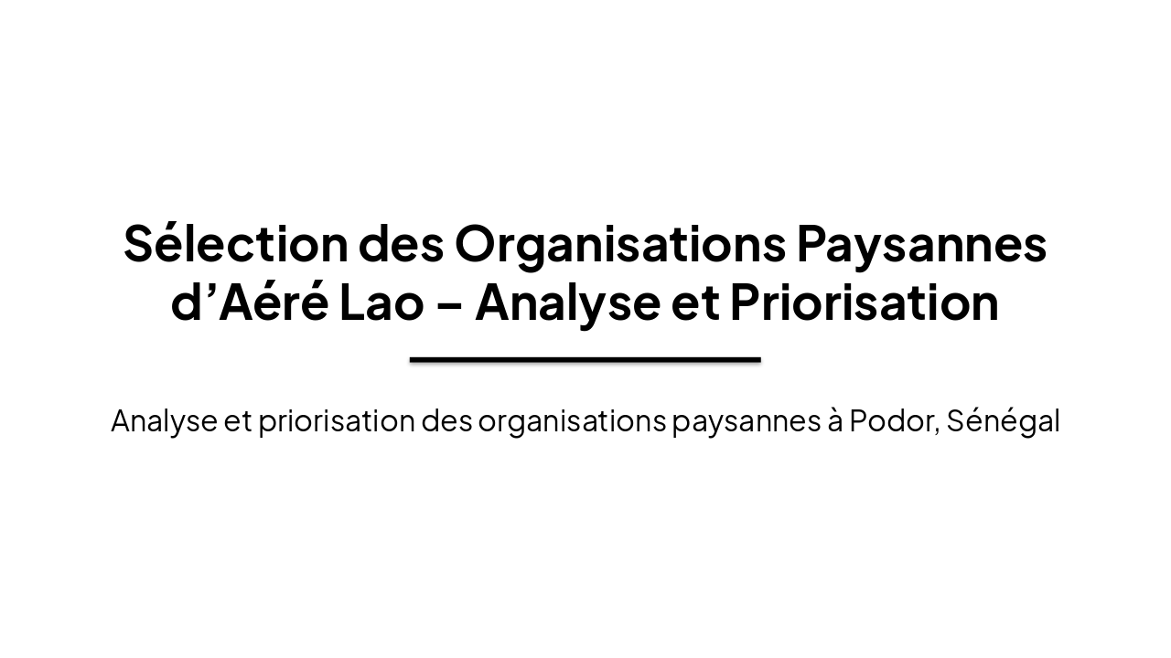 Slide 1 - Sélection des Organisations Paysannes d’Aéré Lao – Analyse et Priorisation