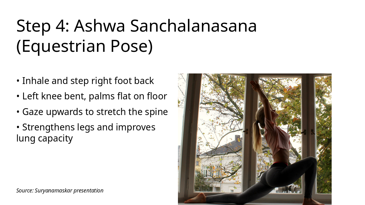 Slide 6 - Step 4: Ashwa Sanchalanasana (Equestrian Pose)