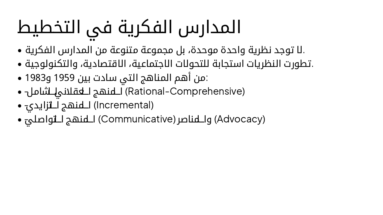 Slide 6 - المدارس الفكرية في التخطيط