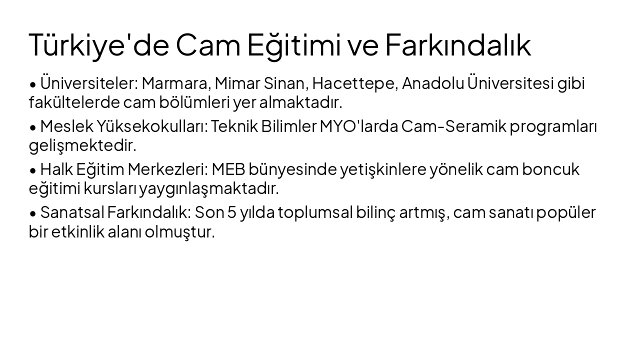 Slide 11 - Türkiye'de Cam Eğitimi ve Farkındalık