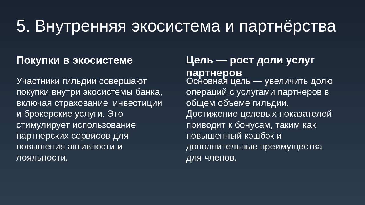 Slide 7 - 5. Внутренняя экосистема и партнёрства
