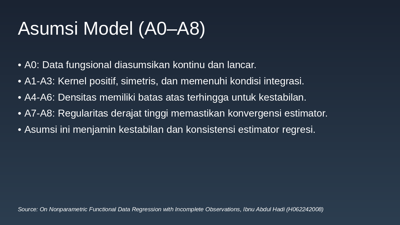 Slide 5 - Asumsi Model (A0–A8)