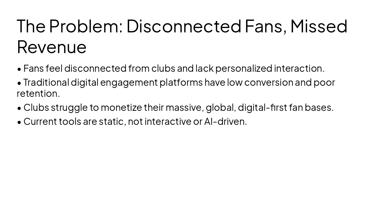 Slide 2 - The Problem: Disconnected Fans, Missed Revenue