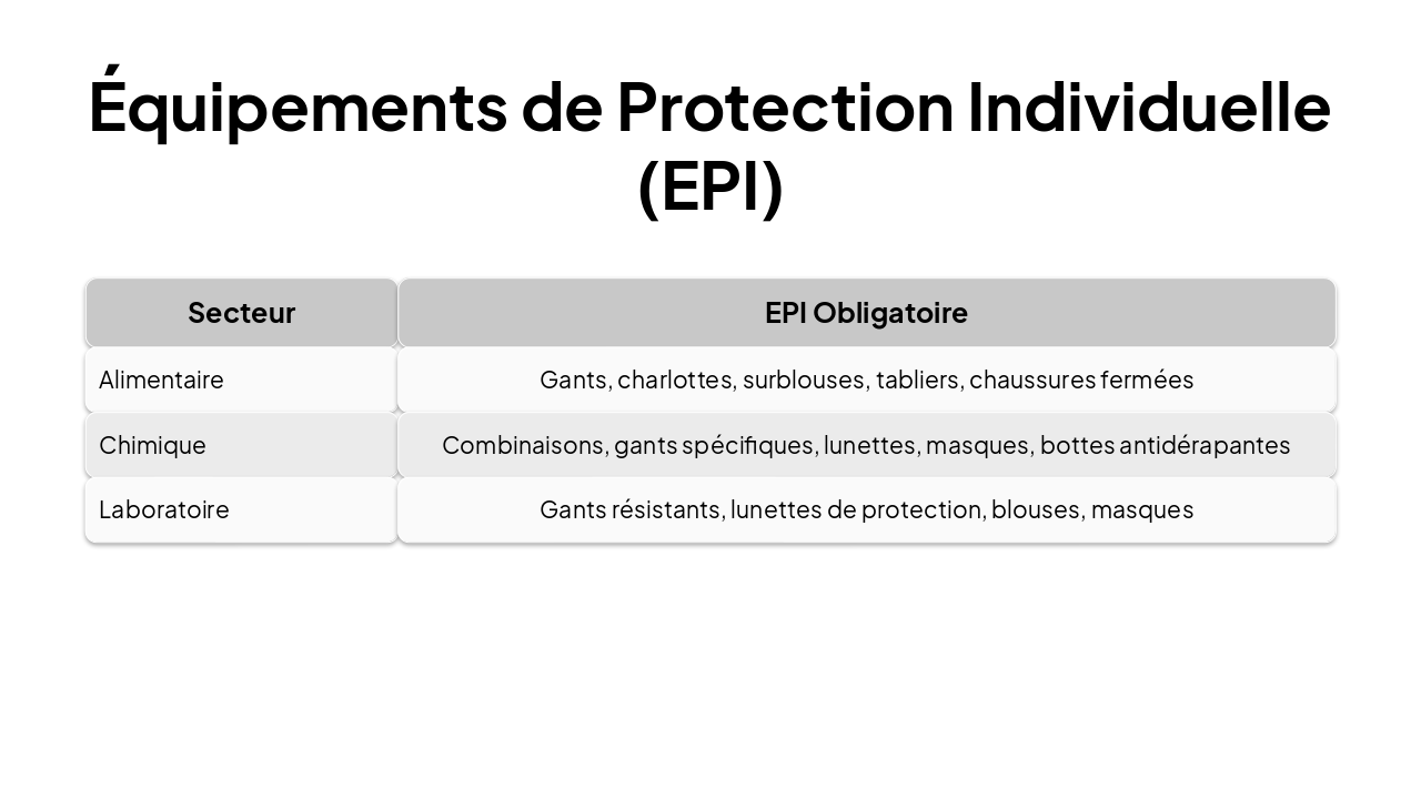 Slide 13 - Équipements de Protection Individuelle (EPI)