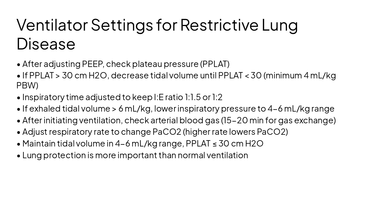 Slide 6 - Ventilator Settings for Restrictive Lung Disease