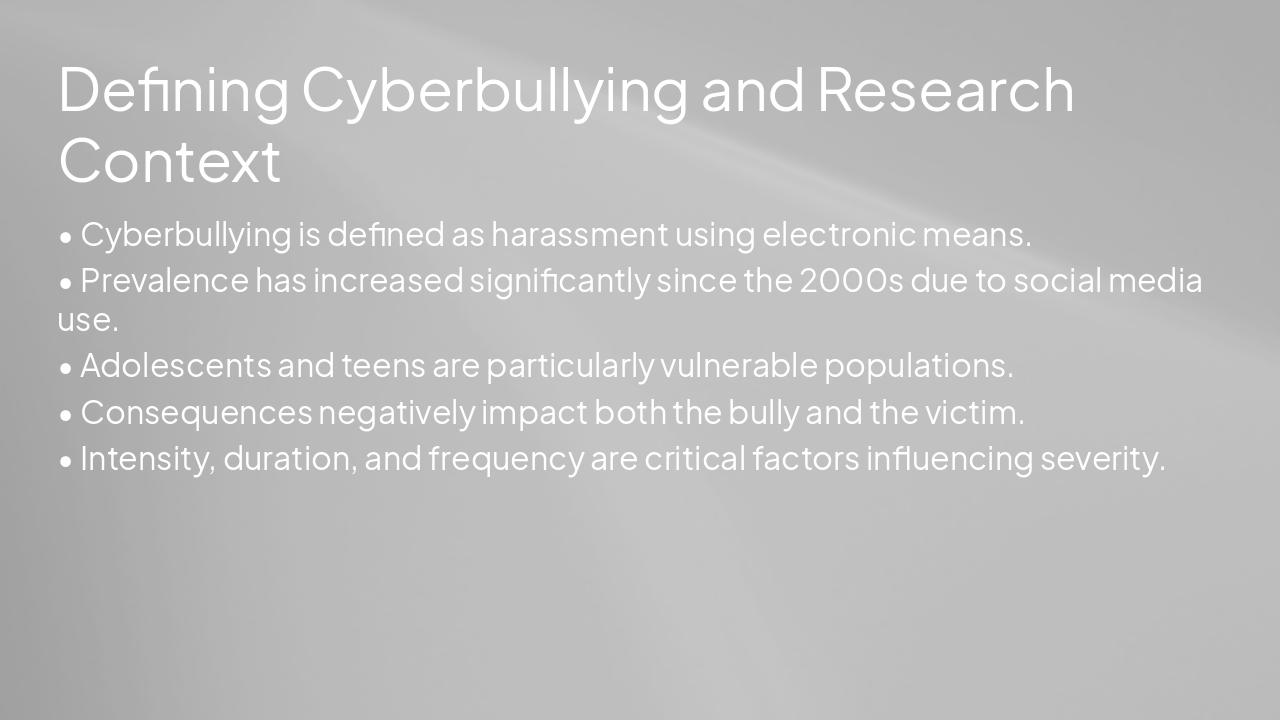 Slide 4 - Defining Cyberbullying and Research Context