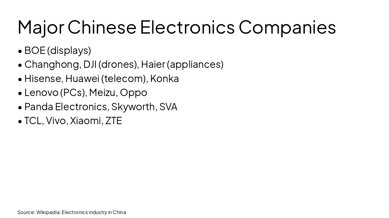 Slide 5 - Major Chinese Electronics Companies